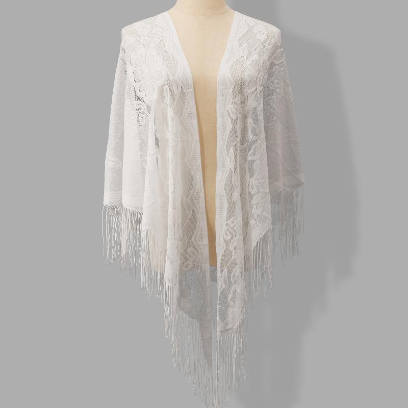 Tassel Fringe Trim - Chal de encaje floral transparente con