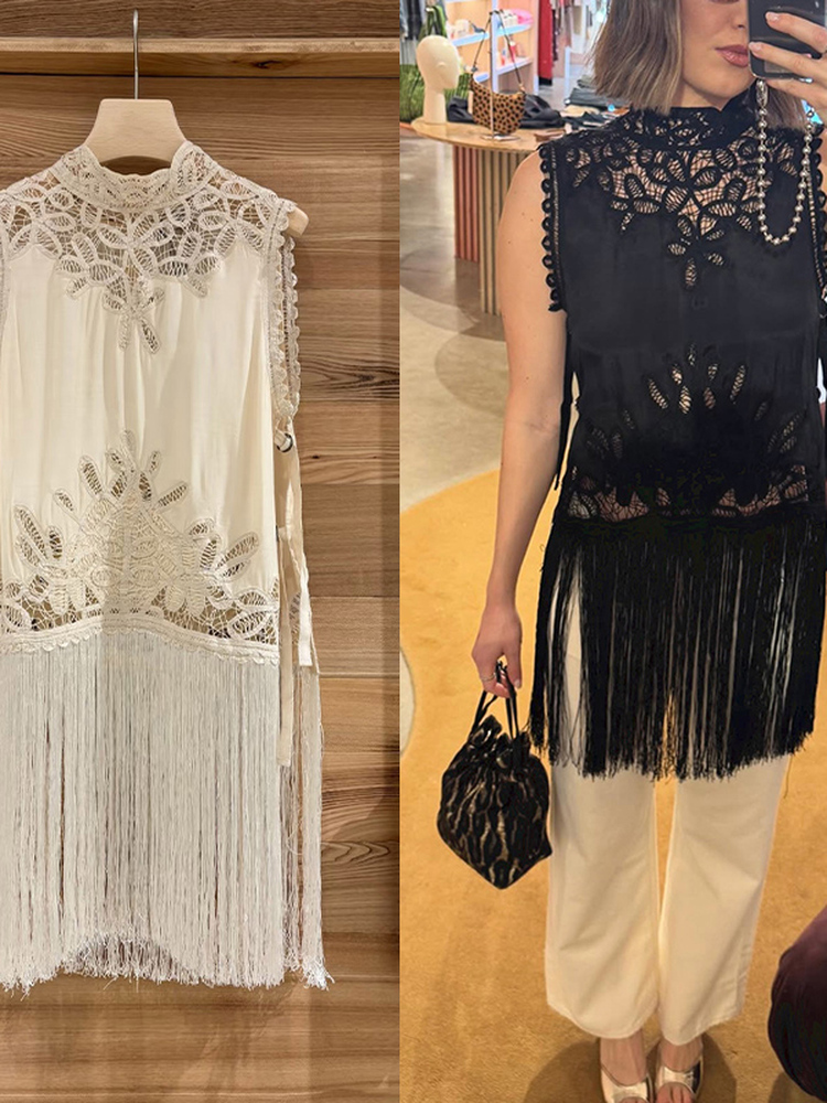 Tassel Fringe Trim - Camisa de mujer estilo francés con
