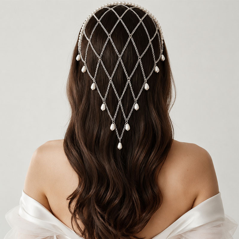 Tocado de malla con perlas de  - Beaded Trim Fringe reseña y precio