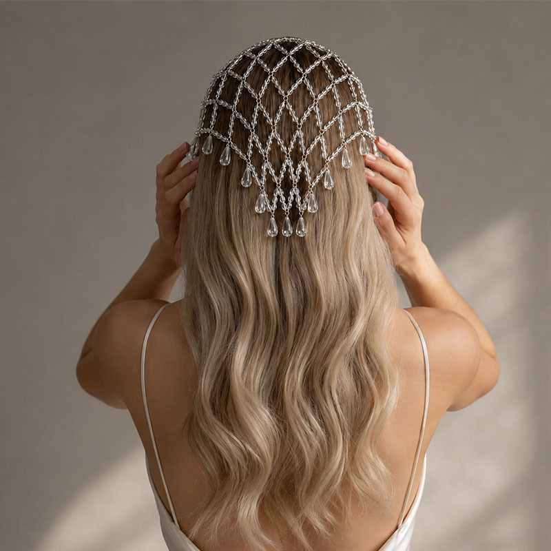 Tocado de malla con perlas de  - Beaded Trim Fringe reseña y precio
