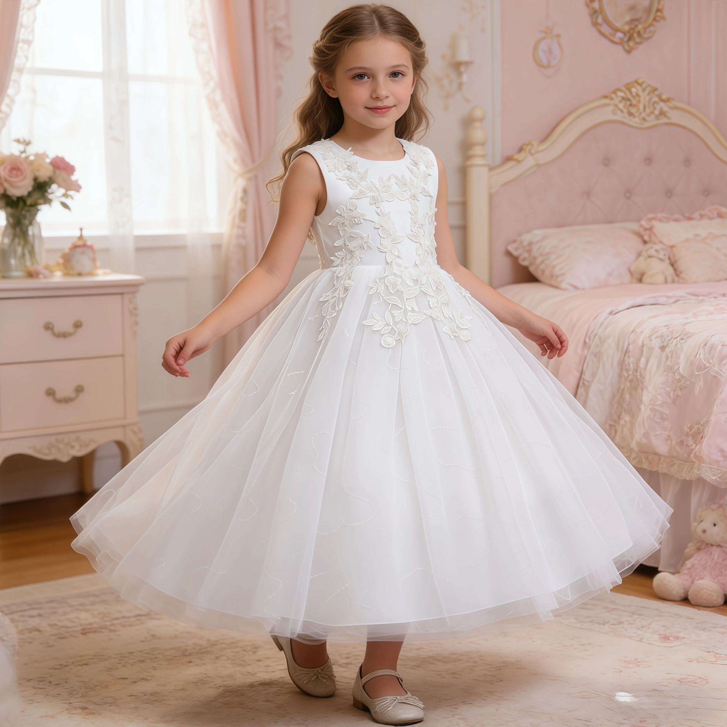 Vestido Largo Blanco con Lente - Applique Patch Flower reseña y precio
