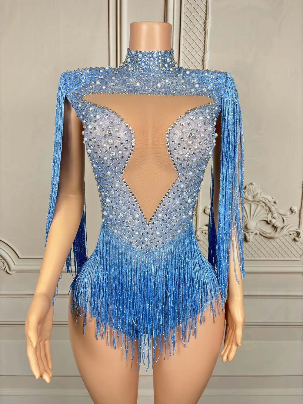 Body de malla sexy con borlas  - Rhinestone Banding Trim reseña y precio