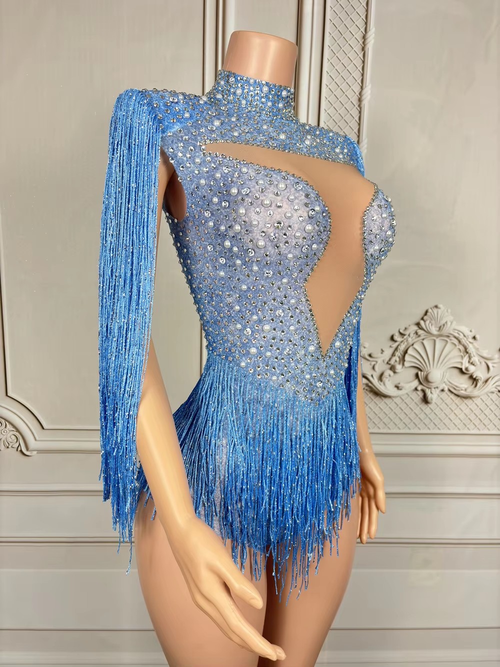 Body de malla sexy con borlas  - Rhinestone Banding Trim reseña y precio