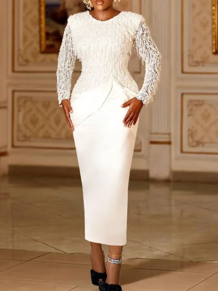 Vestido blanco Formal de manga - Tassel Fringe Trim reseña y precio