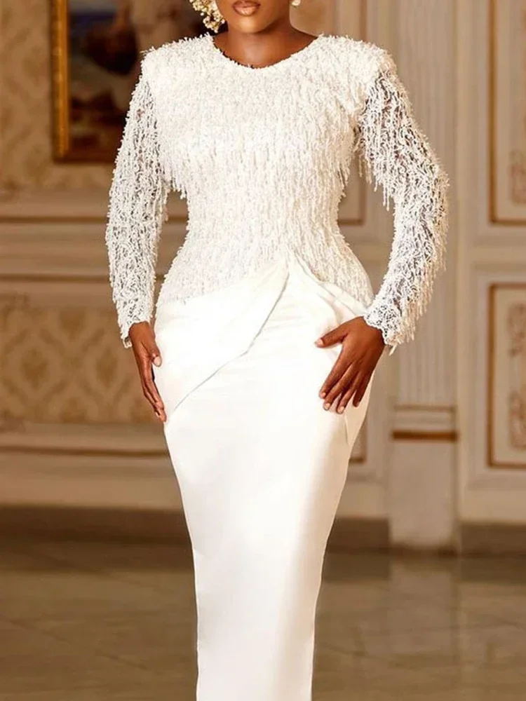 Vestido blanco Formal de manga - Tassel Fringe Trim reseña y precio